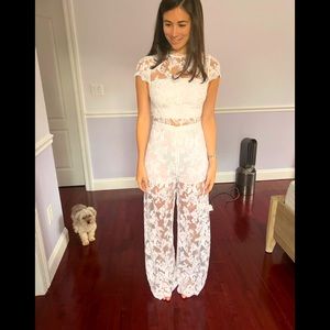 Alice & Olivia White Sequence Jumpsuit